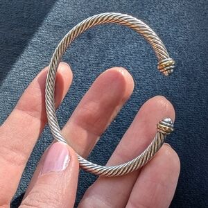 David Yurman 4mm Classic Cable Sterling Silver & 18k Gold Bangle Bracelet Size M